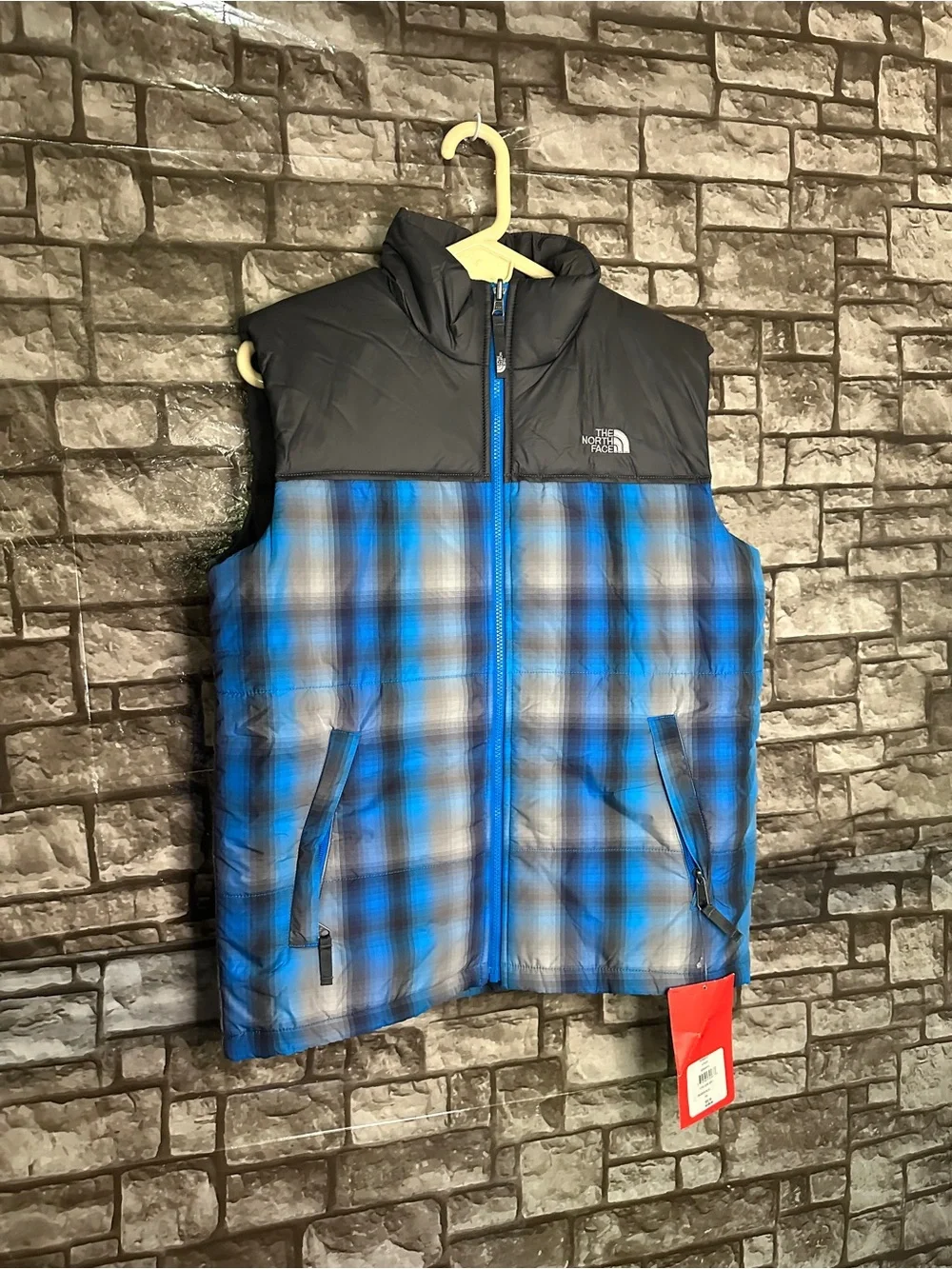 NWT The North Face Kids Black & Blue Plaid Insulated Vest Youth XL